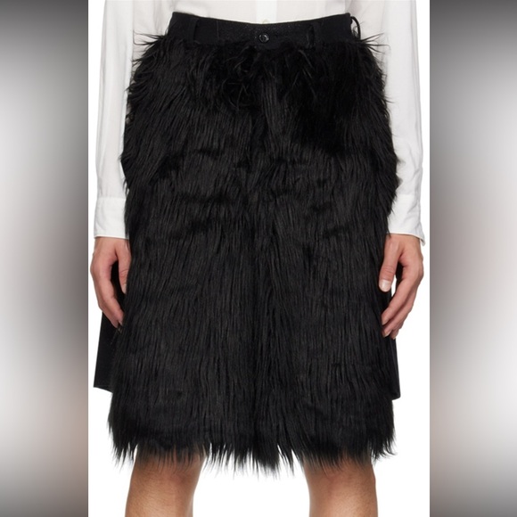 Comme des Garçons Homme Plus Black AW23 Faux-Fur & Tweed Shorts Designer - Picture 1 of 13